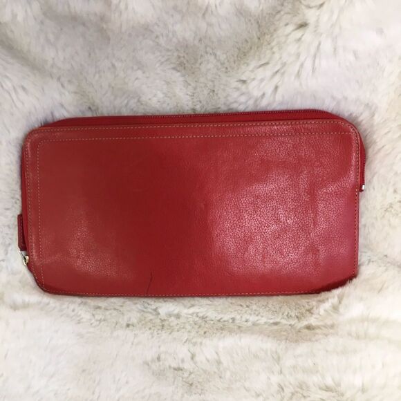 Levenger Large Red Leather Documents Zip-up Wallet - Picture 3 of 8